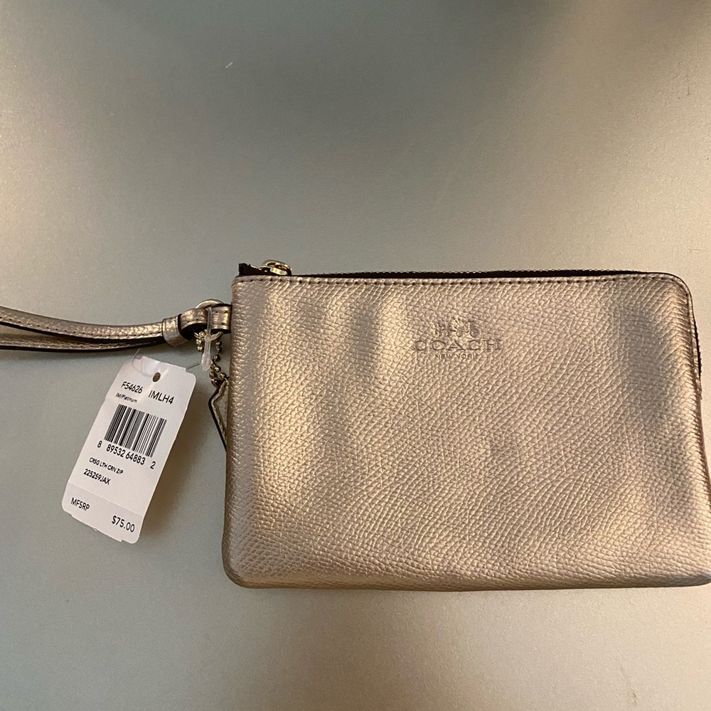 NWT Metallic leather coach wristlet